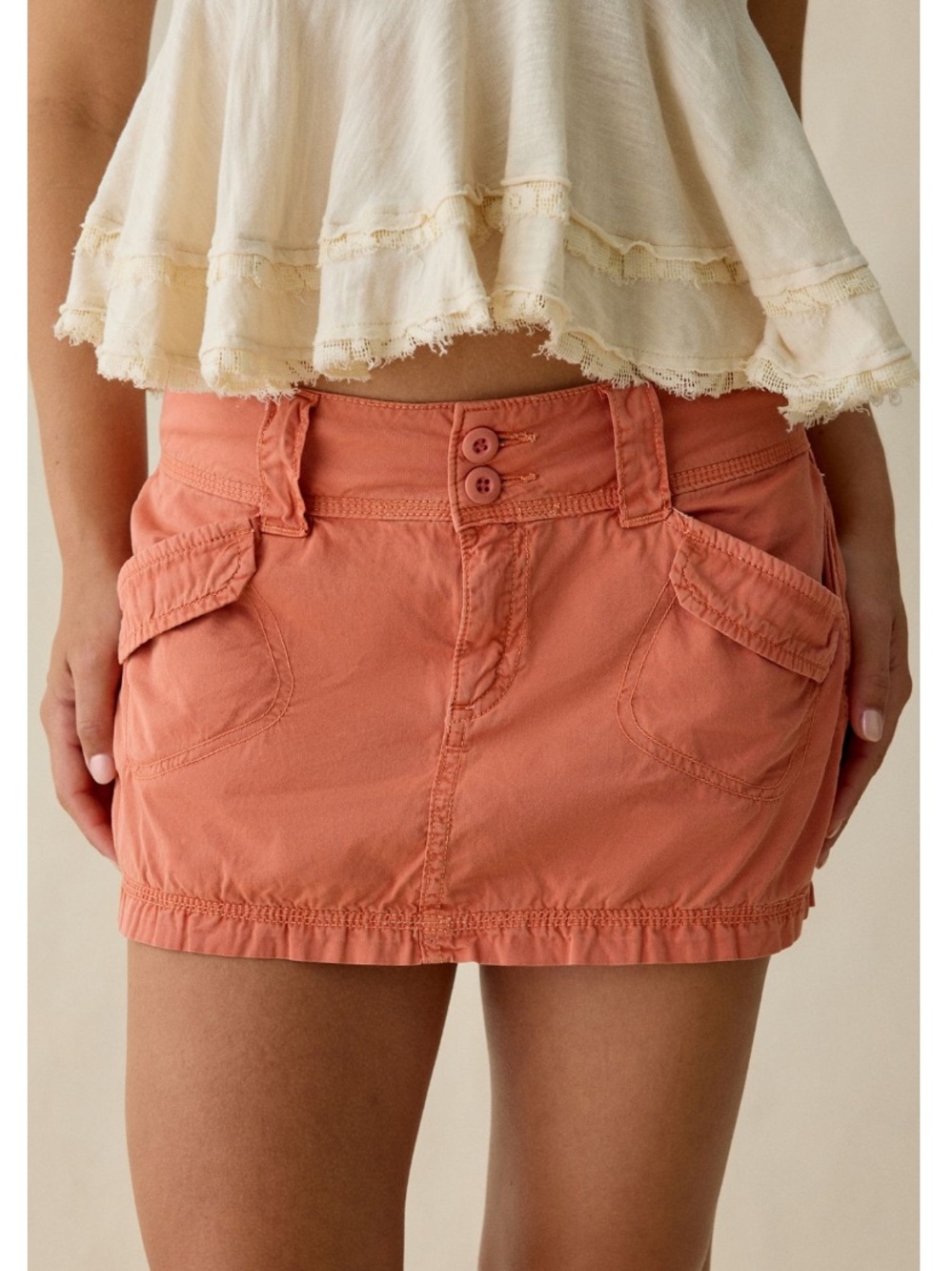 🟠NWT BDG by URBAN OUTFITTERS Trail Star Cargo Utility Mini Skirt in Washed Coral